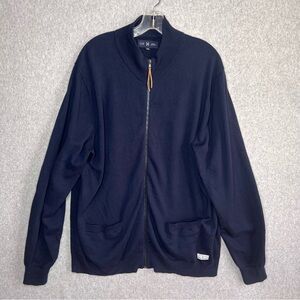 Five Four Mark Mcnairy Mens XXL Zip Up Cardigan Sweater Navy Cotton Elbow Patch